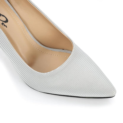 Leather Kitten High Heels Shoes - Silver