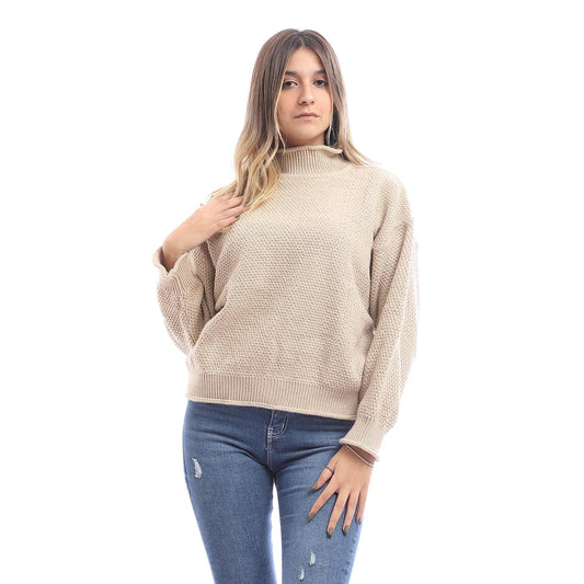 Wool Oversized Pullover Top - Beige