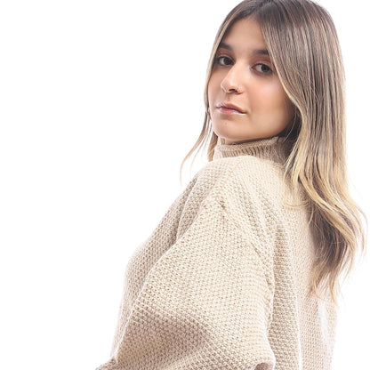Wool Oversized Pullover Top - Beige