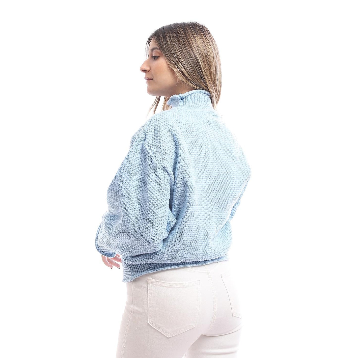 Wool Oversized Sweater Pullover Top - Light Blue