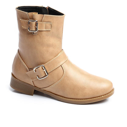 Faux Leather Ankle Boot - Beige