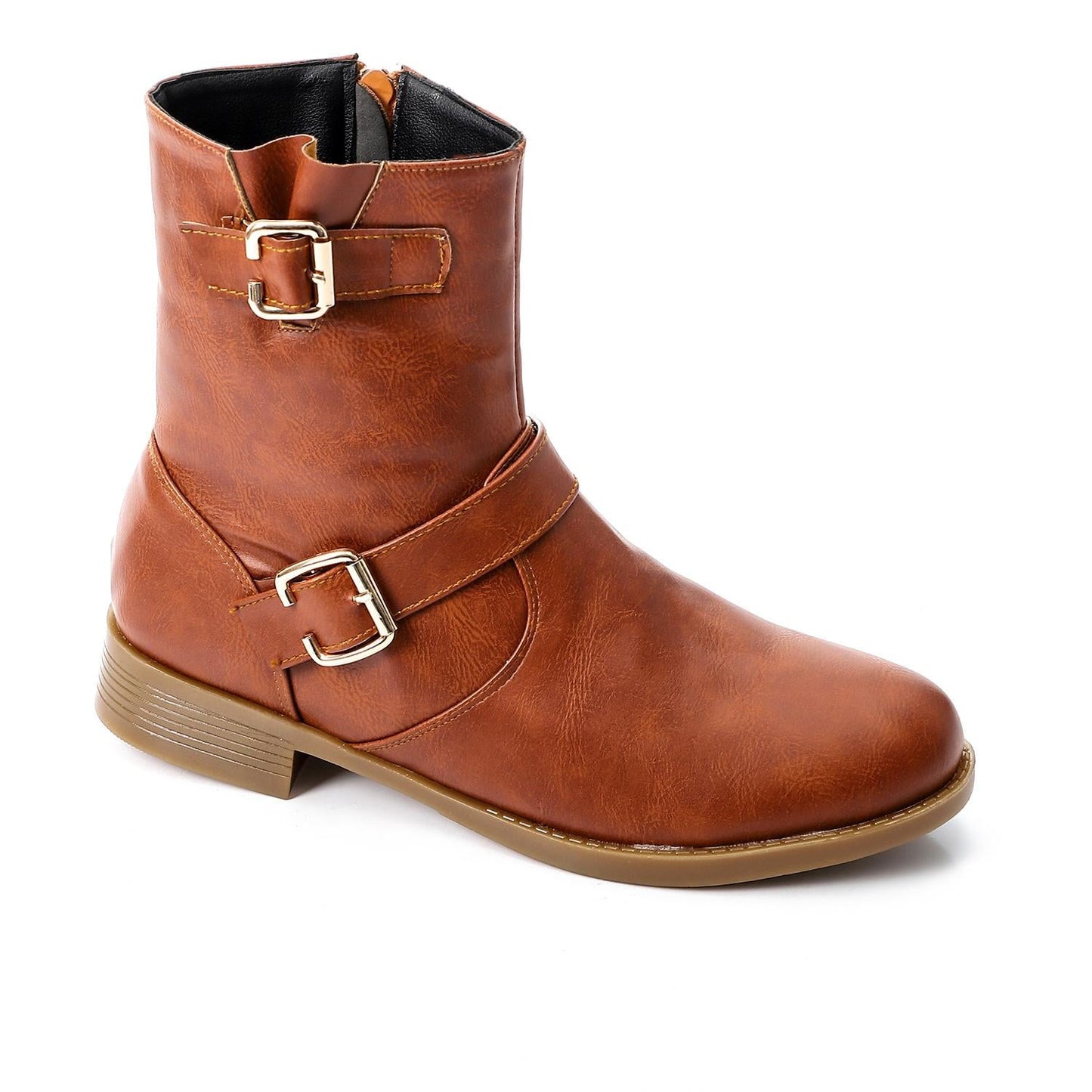 Faux Leather Ankle Boot - Tan