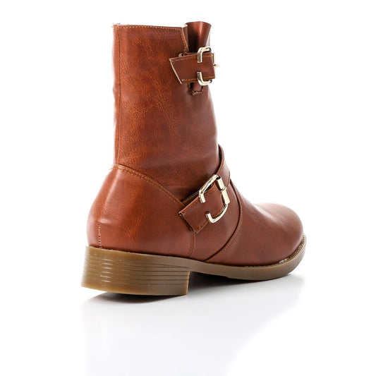 Faux Leather Ankle Boot - Tan
