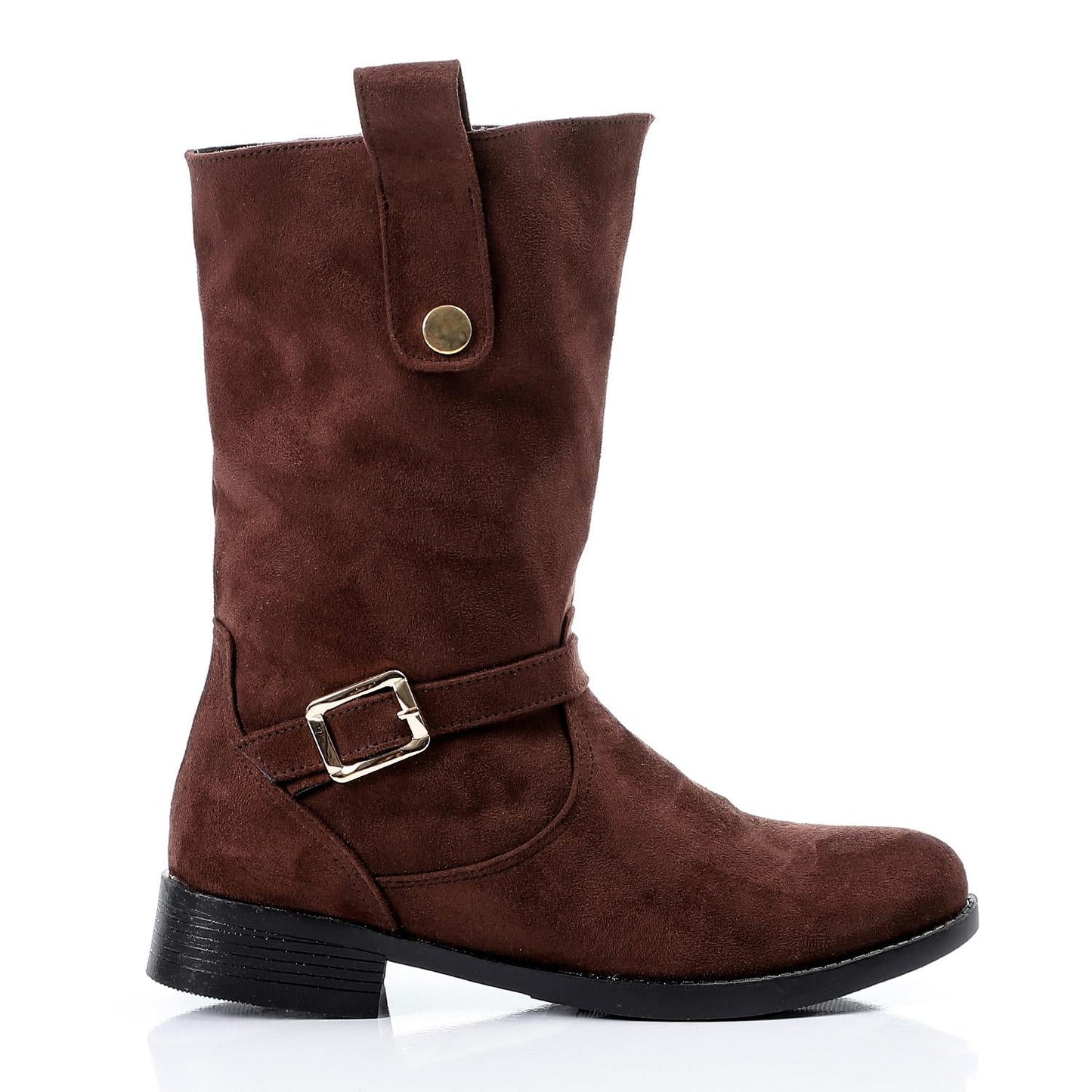 Faux Leather Mid-Calf Boots - Brown