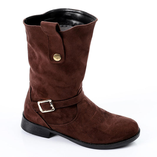 Faux Leather Mid-Calf Boots - Brown