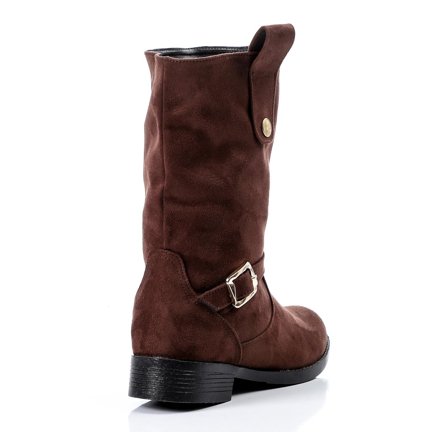 Faux Leather Mid-Calf Boots - Brown