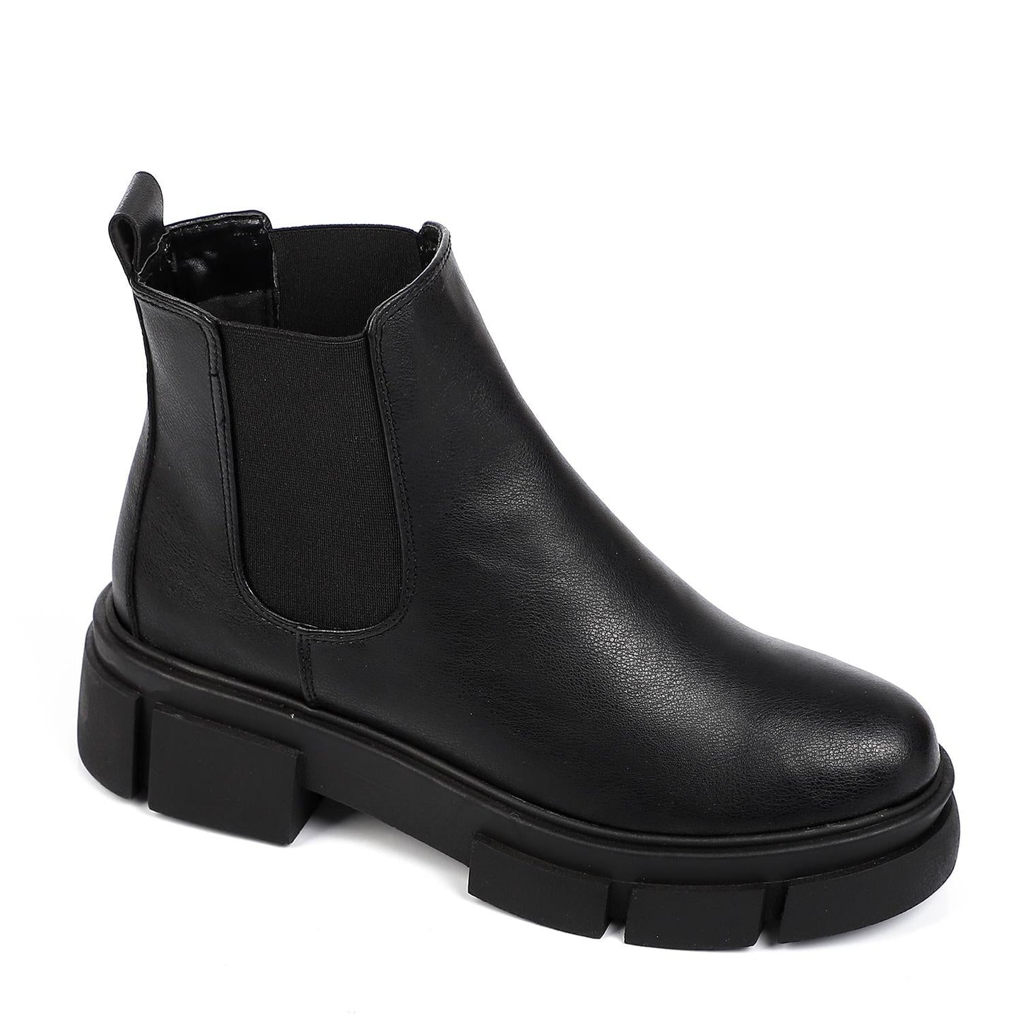 Faux Leather Ankle Boot - Black
