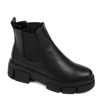 Faux Leather Ankle Boot - Black