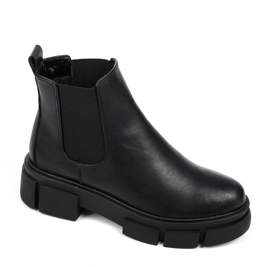 Faux Leather Ankle Boot - Black