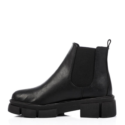 Faux Leather Ankle Boot - Black