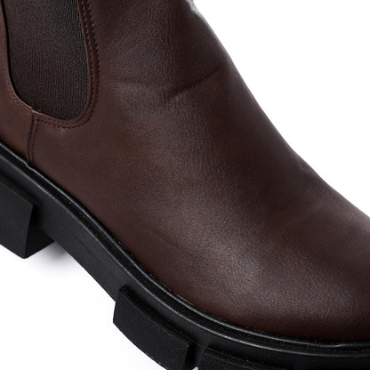 Faux Leather Ankle Boot - Dark Brown
