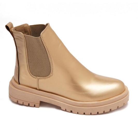 Faux Leather Ankle Boot - Gold