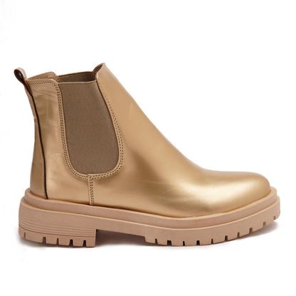 Faux Leather Ankle Boot - Gold