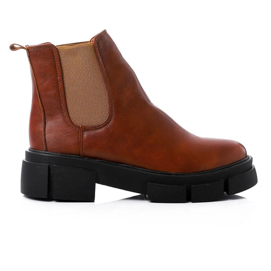 Faux Leather Ankle Boot - Tan