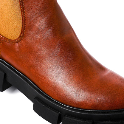 Faux Leather Ankle Boot - Tan