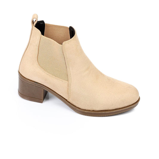 Leather Ankle Boot -  Beige
