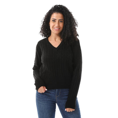 Wool Oversized Pullover Top - Black