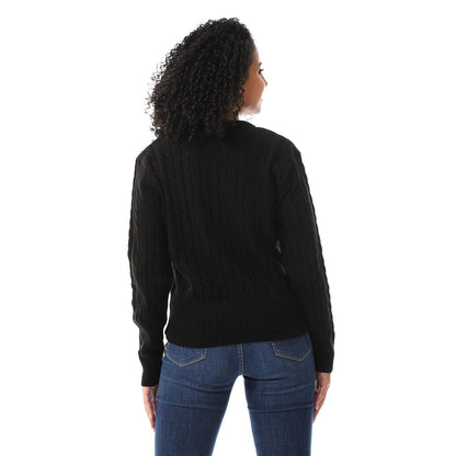 Wool Oversized Pullover Top - Black