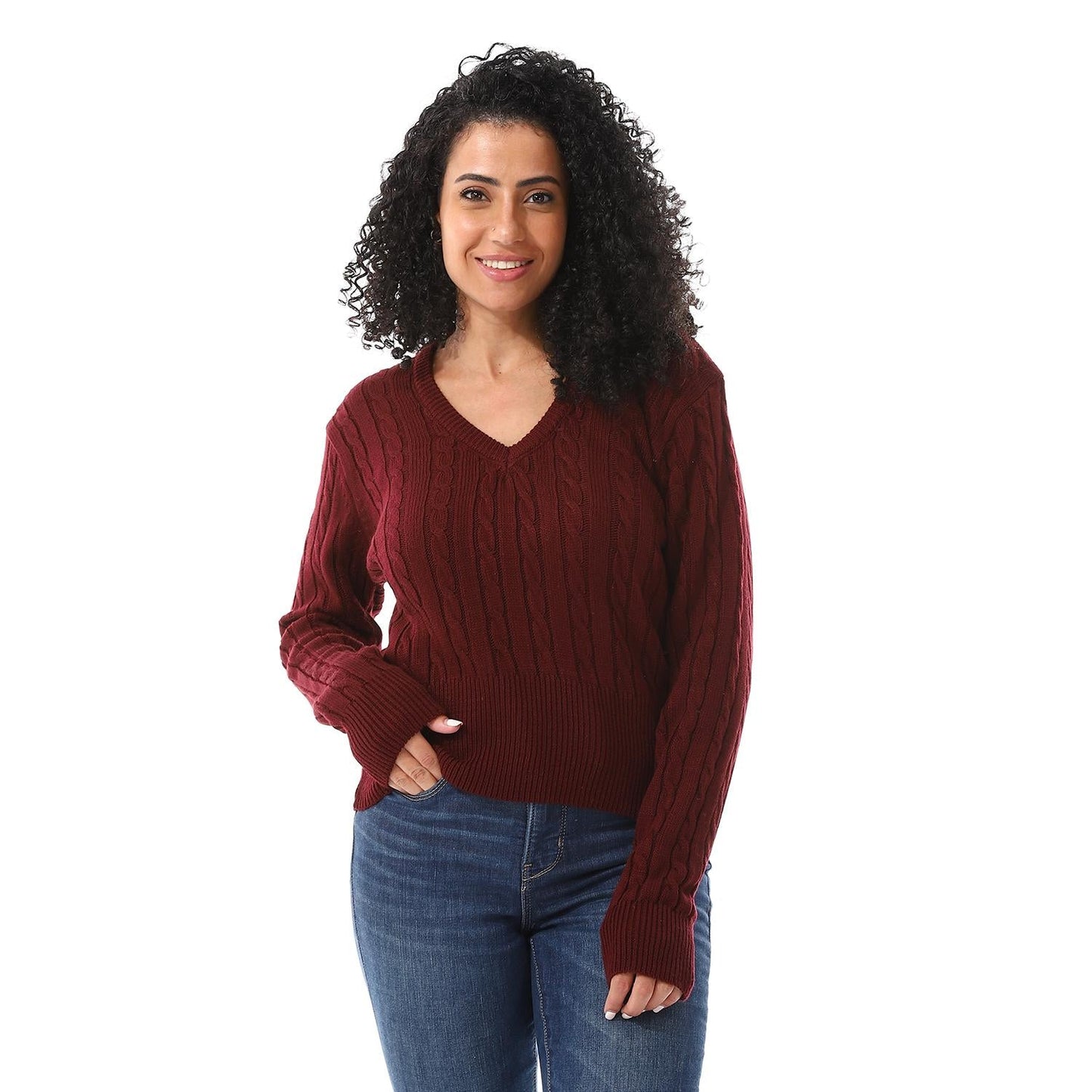 Wool Oversized Sweater Pullover Top - Burgundy