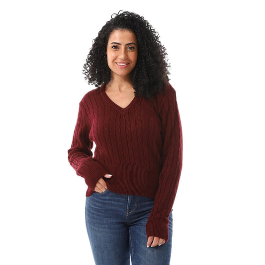 Wool Oversized Sweater Pullover Top - Burgundy