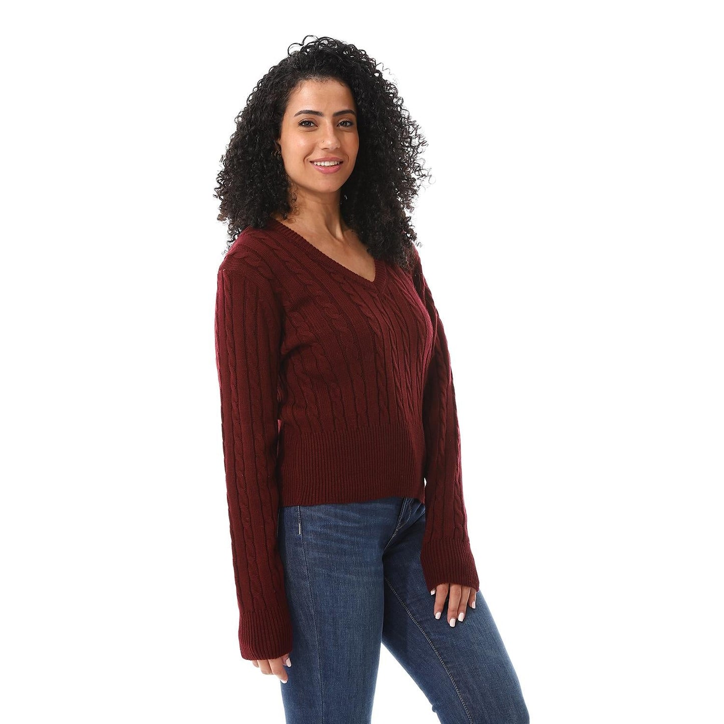 Wool Oversized Sweater Pullover Top - Burgundy