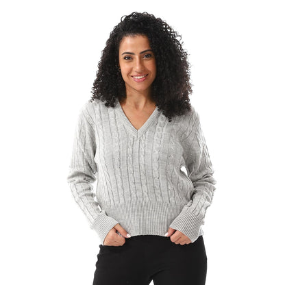 Wool Oversized Sweater Pullover Top - Grey