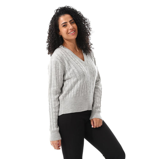 Wool Oversized Sweater Pullover Top - Grey