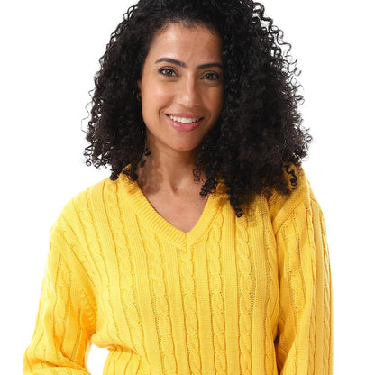 Wool Oversized Sweater Pullover Top - Yellow