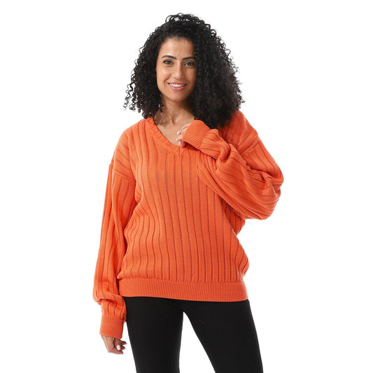Wool Oversized Sweater Pullover Top - Orange