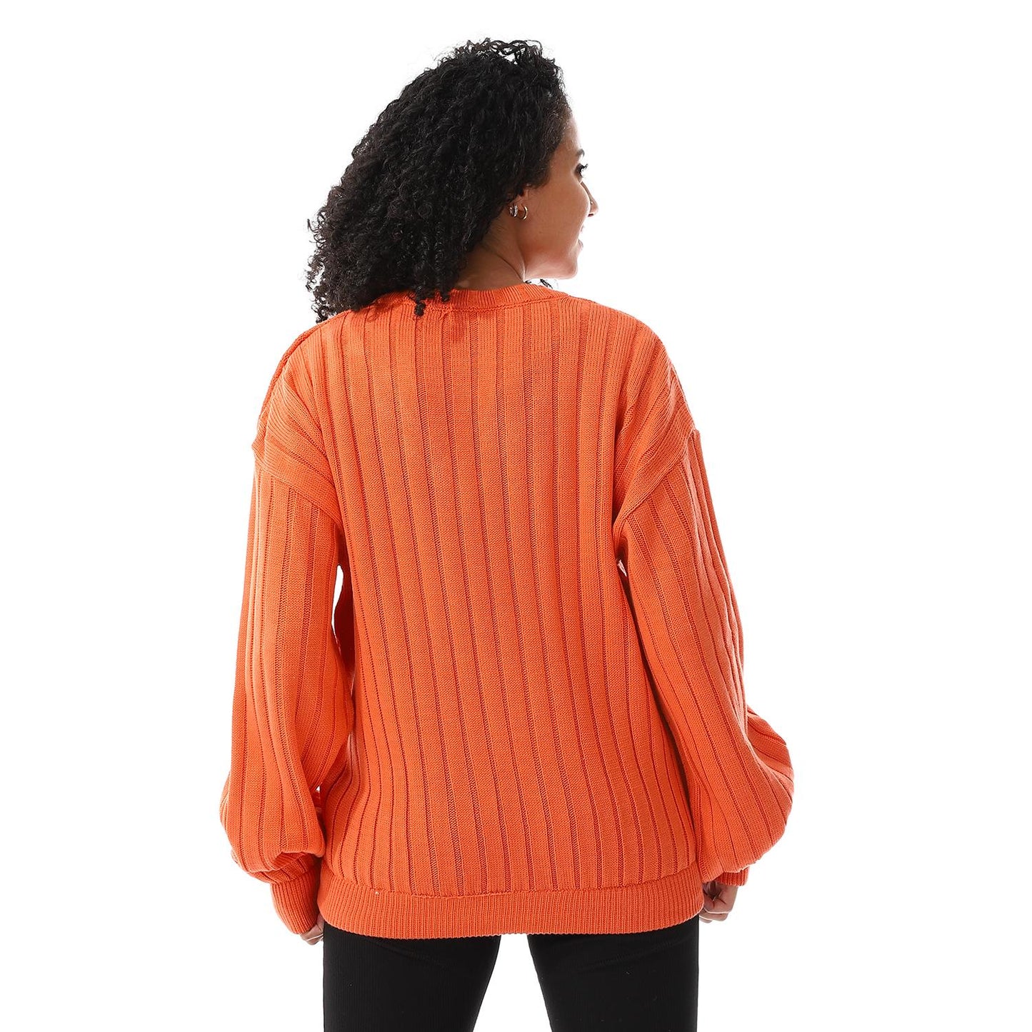 Wool Oversized Sweater Pullover Top - Orange