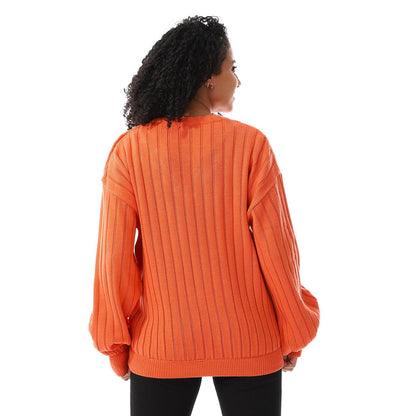 Wool Oversized Sweater Pullover Top - Orange
