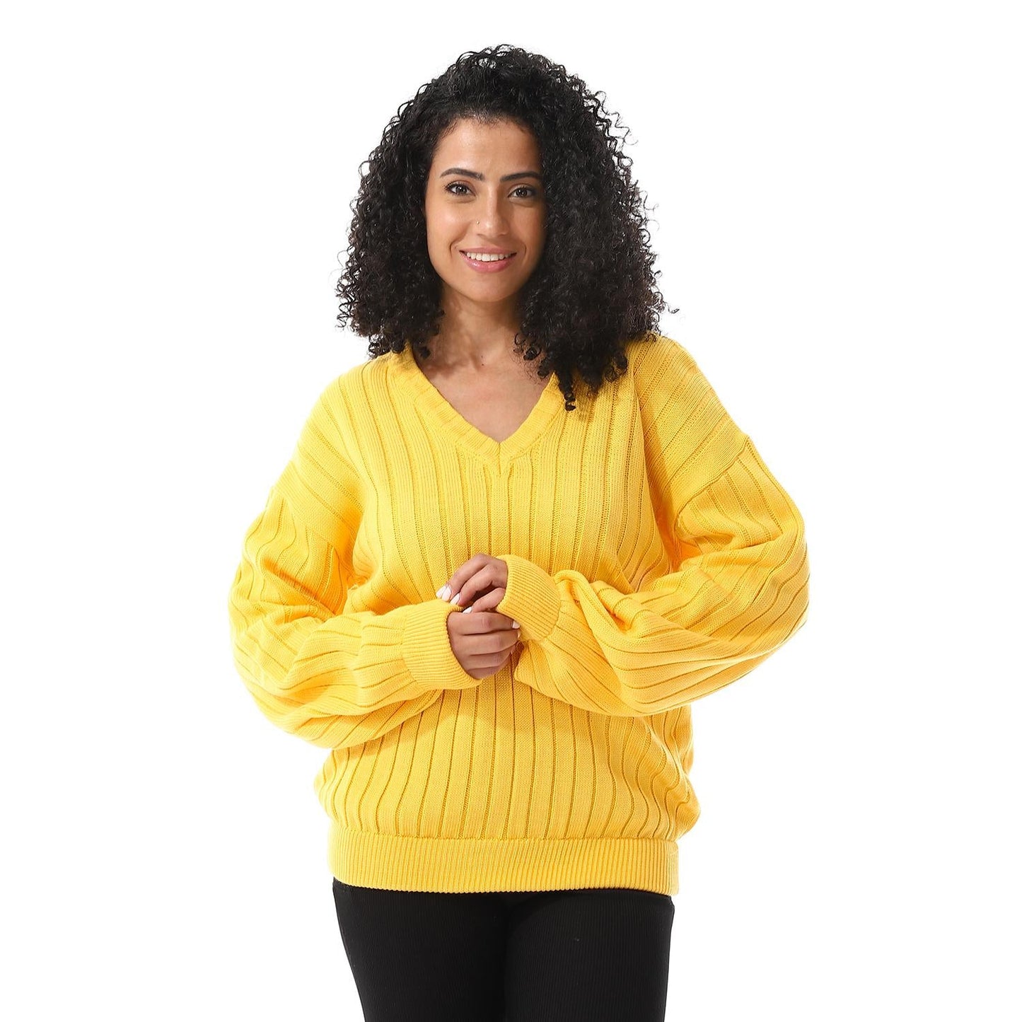 Wool Oversized Sweater Pullover Top - Yellow