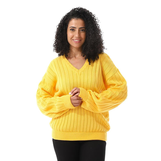Wool Oversized Sweater Pullover Top - Yellow