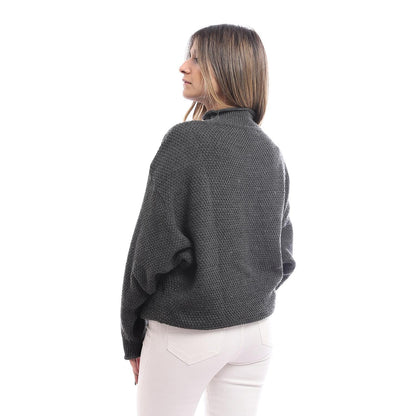 Wool Oversized Sweater Pullover Top - Dark Grey