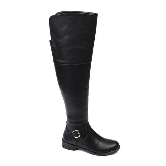 Faux Leather Over-the-Knee Boot - Black