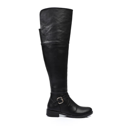 Faux Leather Over-the-Knee Boot - Black