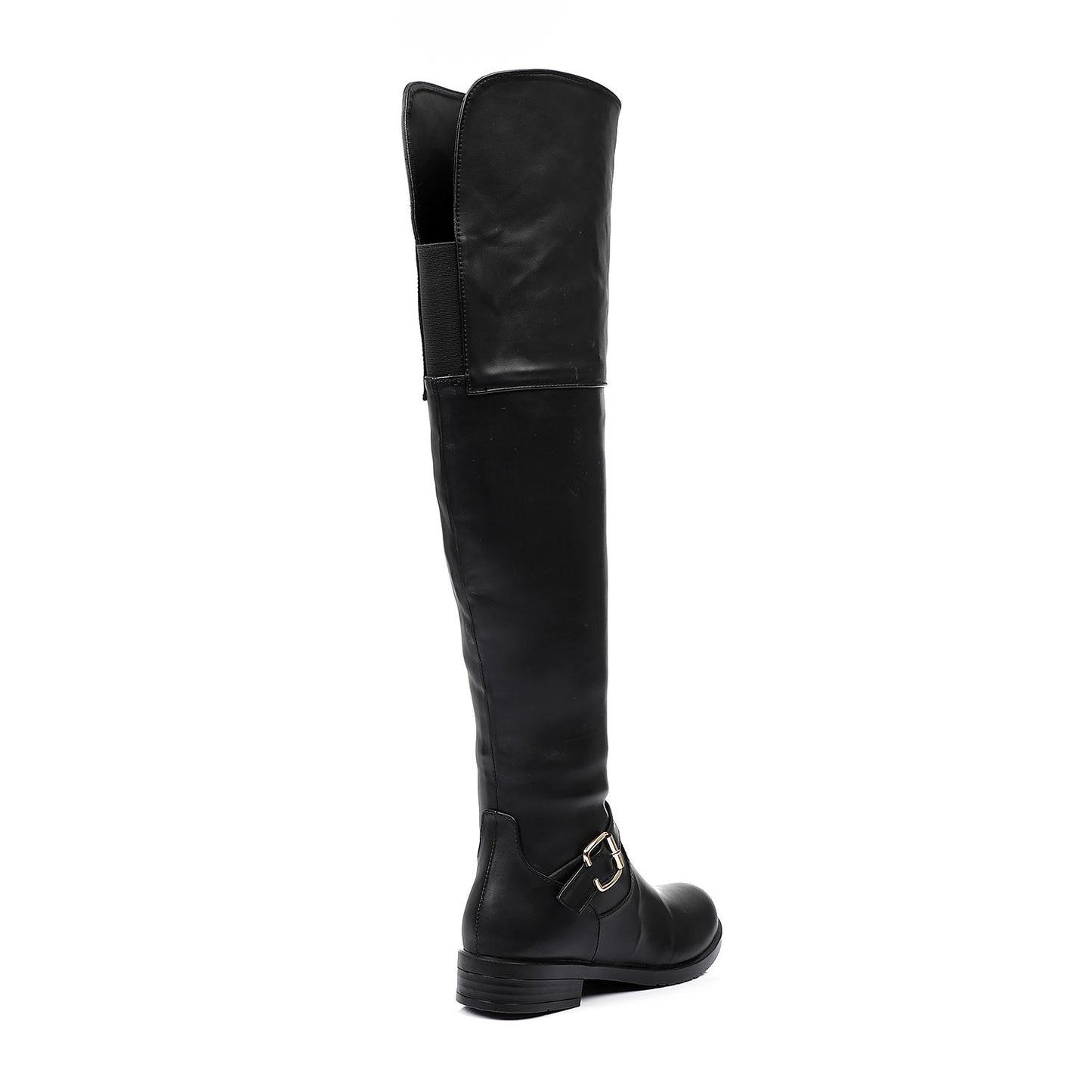 Faux Leather Over-the-Knee Boot - Black