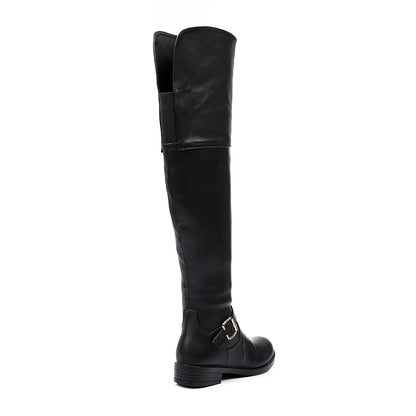 Faux Leather Over-the-Knee Boot - Black