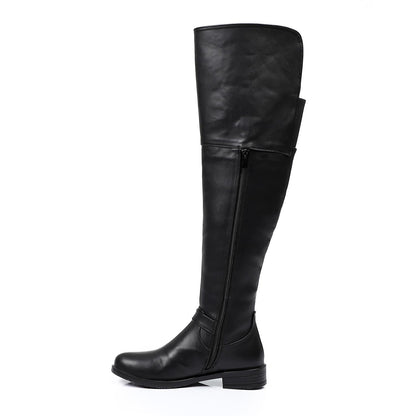 Faux Leather Over-the-Knee Boot - Black