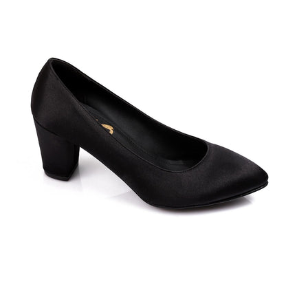 Satin Solid Pumps - Black