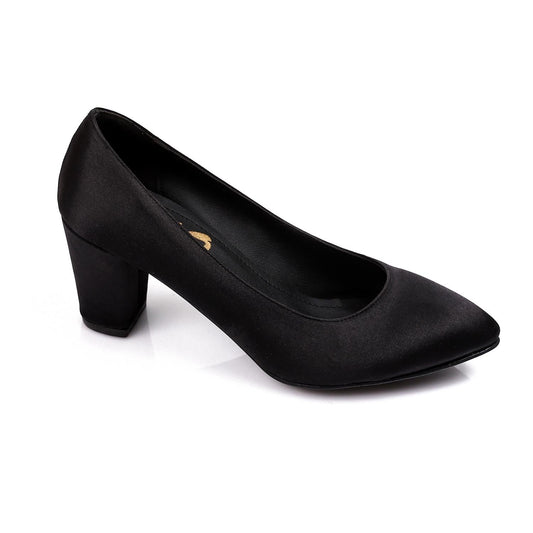 Satin Solid Pumps - Black