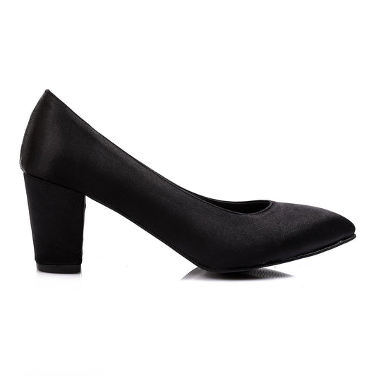 Satin Solid Pumps - Black