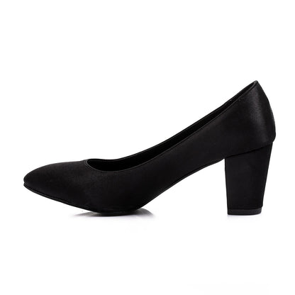 Satin Solid Pumps - Black