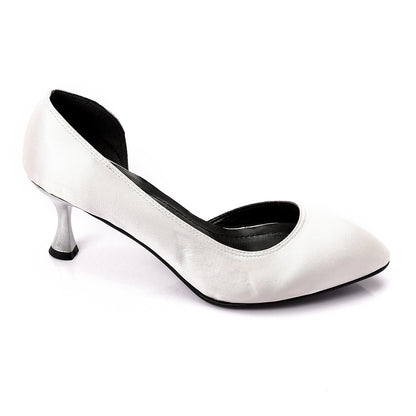 Satin Solid Pumps - White