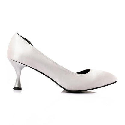 Satin Solid Pumps - White