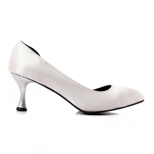 Satin Solid Pumps - White