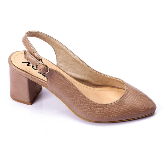 Textured Leather Sling Back Shoes - Coffee