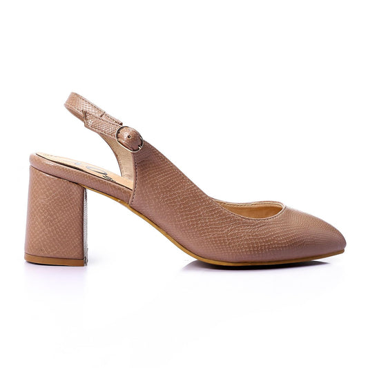 Textured Leather Sling Back Shoes - Coffee