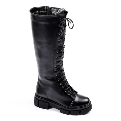 Faux Leather knee-High Boot - Black