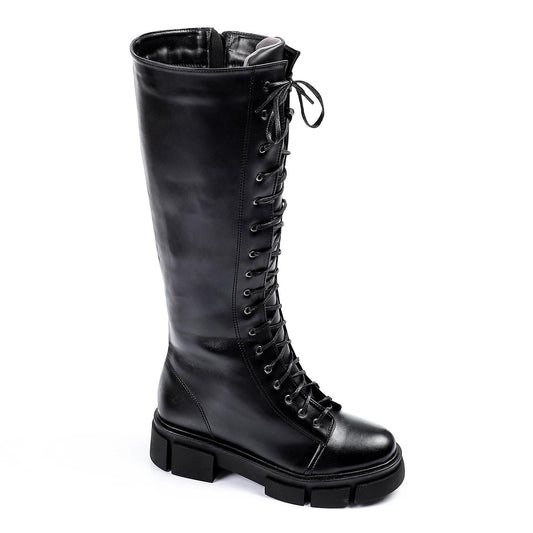 Faux Leather knee-High Boot - Black